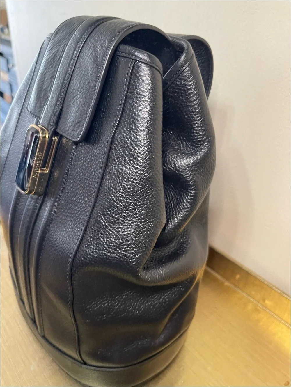 Brahmin Black Pebbled Leather Shoulder Bag Purse Silver Hardware Zip Top